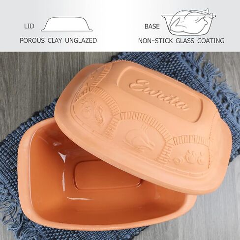 Eurita Clay Roaster, 7.2 Quart, 6.8 Litres, Non-Stick Earthenware, Toxin-Free, Healthy Clay Pot Cooking, Versatile Cooking Dutch Oven, Digital Recipe and Instructions Included in Saudi Arabia