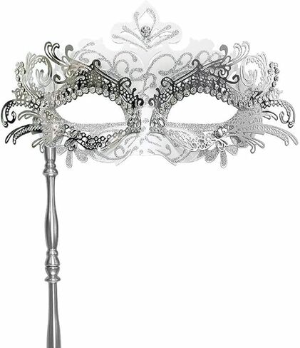 Womens Masquerade Mask Venetian Mask Mardi Gras Silver Masquerade Mask Set for Masked Ball Halloween Costume Mask in Saudi Arabia