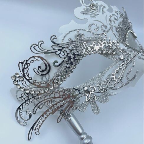 Womens Masquerade Mask Venetian Mask Mardi Gras Silver Masquerade Mask Set for Masked Ball Halloween Costume Mask in Saudi Arabia