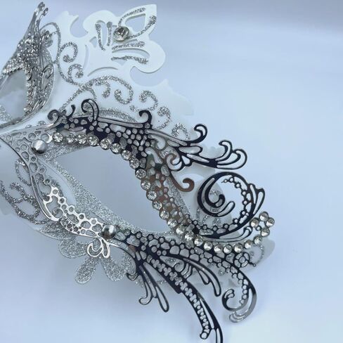 Womens Masquerade Mask Venetian Mask Mardi Gras Silver Masquerade Mask Set for Masked Ball Halloween Costume Mask in Saudi Arabia