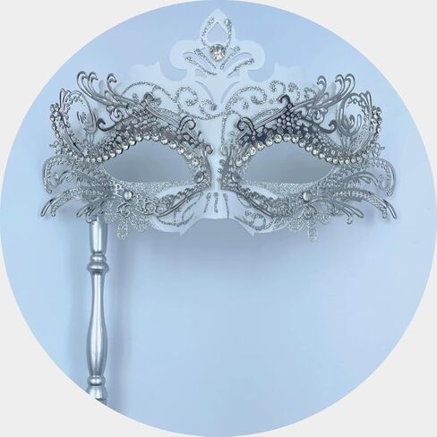 Womens Masquerade Mask Venetian Mask Mardi Gras Silver Masquerade Mask Set for Masked Ball Halloween Costume Mask in Saudi Arabia