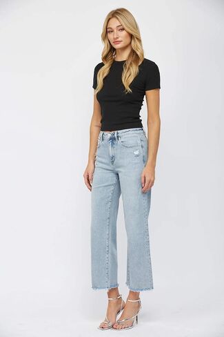 SALT TREE Mica Denim - High Rise Ankle Wide Jeans - MDP-W3034LT in Saudi Arabia