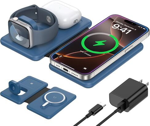 3 in 1 Charging Station for Apple,Travel Charger for Multiple Devices for iPhone,Foldable Magnetic Charger for iPhone 16 15 14 13 12 pro max&AirPods 4/3/Pro/Pro 2&Apple Watch（Black） in Saudi Arabia