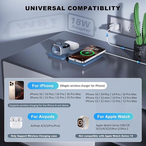 3 in 1 Charging Station for Apple,Travel Charger for Multiple Devices for iPhone,Foldable Magnetic Charger for iPhone 16 15 14 13 12 pro max&AirPods 4/3/Pro/Pro 2&Apple Watch（Black） in Saudi Arabia