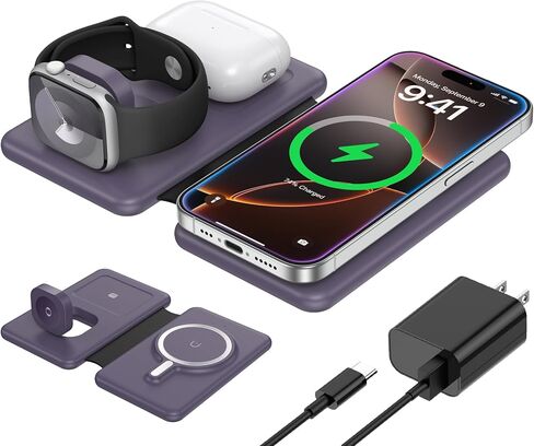 3 in 1 Charging Station for Apple,Travel Charger for Multiple Devices for iPhone,Foldable Magnetic Charger for iPhone 16 15 14 13 12 pro max&AirPods 4/3/Pro/Pro 2&Apple Watch（Black） in Saudi Arabia