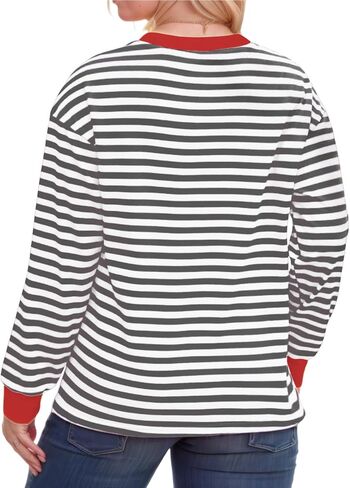 Womens-Plus-Size-Sweatshirts Trendy Striped Color Block Tops Casual Long Sleeve Shirts Cute Oversized Crewneck Tunics in Kuwait