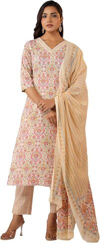 Janasya Indian Women's Cream Pure Cotton Terms Kurta Kurti Top Tunic Tunic Discal Disual Wear kurta for Women in Saudi Arabia
