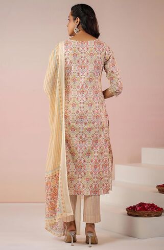Janasya Indian Women's Cream Pure Cotton Terms Kurta Kurti Top Tunic Tunic Discal Disual Wear kurta for Women in Saudi Arabia