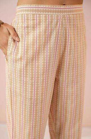 Janasya Indian Women's Cream Pure Cotton Terms Kurta Kurti Top Tunic Tunic Discal Disual Wear kurta for Women in Saudi Arabia