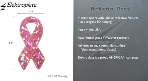 Elektroplate Pink Ribbon Breast Cancer Awareness Reflective Domed Decal (3.5" x 1.75") Premium 3D All Weather Vinyl Sticker for Car, Water Bottle, Laptop, Phone & More | Made in The USA in Saudi Arabia
