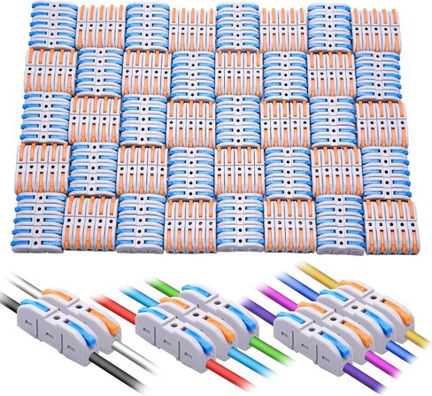Lever Wire Connectors, HTCELLE 60-Piece Quick Connect Electrical Splicing Kit for Compact Inline Terminals - 28-12 AWG, 1 in 1 out in Kuwait
