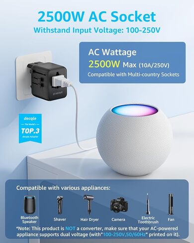 محول السفر العالمي ، محول توصيل السفر الدولي مع 3 موانئ USB-C ＆ 2 USB-A (إجمالي 30W) ، كل ذلك في محول محمول واحد ، للولايات المتحدة الأمريكية ، المملكة المتحدة ، الاتحاد الأوروبي ، AU ＆ 224+ بلدان (أبيض) in Saudi Arabia