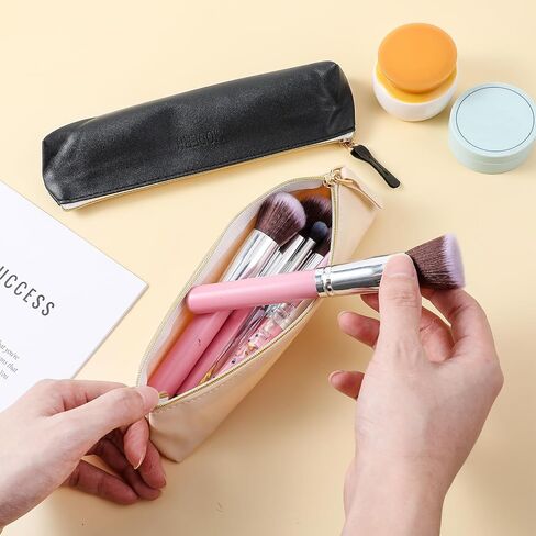 2pcs Mini cosmetic bag for purse small leather pouch small make up bag with Zipper Portable Small Cosmetic Organizer for Women and Girls, black beige, 579067_1_nDh6KXy23 in Saudi Arabia