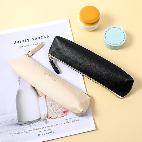 2pcs Mini cosmetic bag for purse small leather pouch small make up bag with Zipper Portable Small Cosmetic Organizer for Women and Girls, black beige, 579067_1_nDh6KXy23 in Saudi Arabia