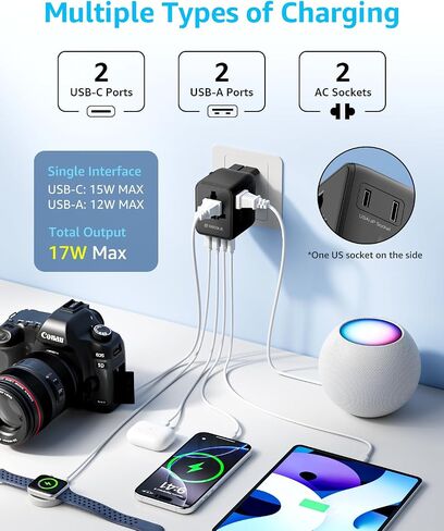 محول السفر العالمي ، محول توصيل السفر الدولي مع 3 موانئ USB-C ＆ 2 USB-A (إجمالي 30W) ، كل ذلك في محول محمول واحد ، للولايات المتحدة الأمريكية ، المملكة المتحدة ، الاتحاد الأوروبي ، AU ＆ 224+ بلدان (أبيض) in Saudi Arabia