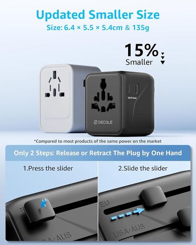 محول السفر العالمي ، محول توصيل السفر الدولي مع 3 موانئ USB-C ＆ 2 USB-A (إجمالي 30W) ، كل ذلك في محول محمول واحد ، للولايات المتحدة الأمريكية ، المملكة المتحدة ، الاتحاد الأوروبي ، AU ＆ 224+ بلدان (أبيض) in Saudi Arabia