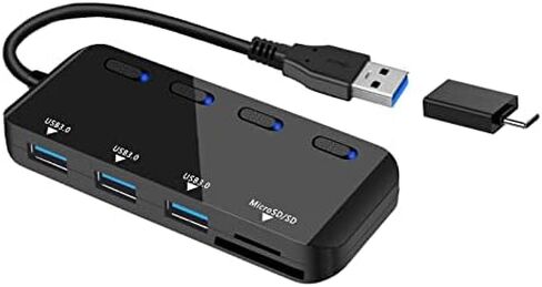 USB Hub 3.0 Splitter, 7-Port USB Extender for Laptop, VVTOYER USB Multiport Adapter Expander with Individual Power Switch and 3.3ft Long Cable, for MacBook, Mac Pro, Mac Mini, iMac, Surface, PS4, PC in Saudi Arabia