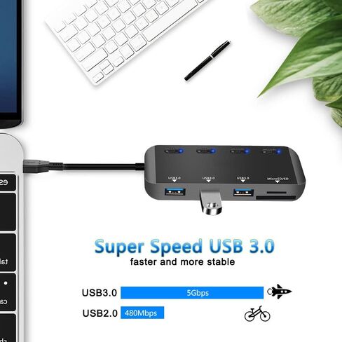 USB Hub 3.0 Splitter, 7-Port USB Extender for Laptop, VVTOYER USB Multiport Adapter Expander with Individual Power Switch and 3.3ft Long Cable, for MacBook, Mac Pro, Mac Mini, iMac, Surface, PS4, PC in Saudi Arabia
