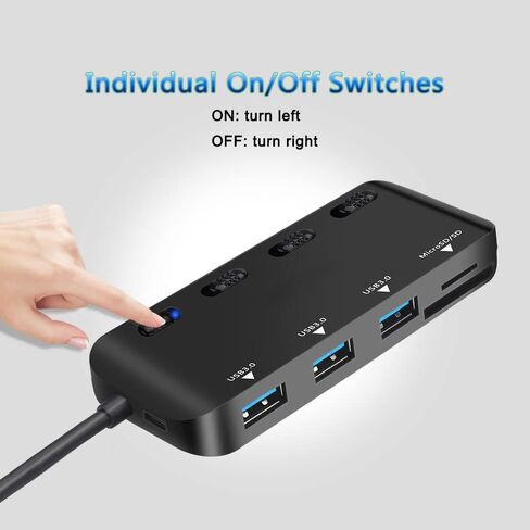 USB Hub 3.0 Splitter, 7-Port USB Extender for Laptop, VVTOYER USB Multiport Adapter Expander with Individual Power Switch and 3.3ft Long Cable, for MacBook, Mac Pro, Mac Mini, iMac, Surface, PS4, PC in Saudi Arabia