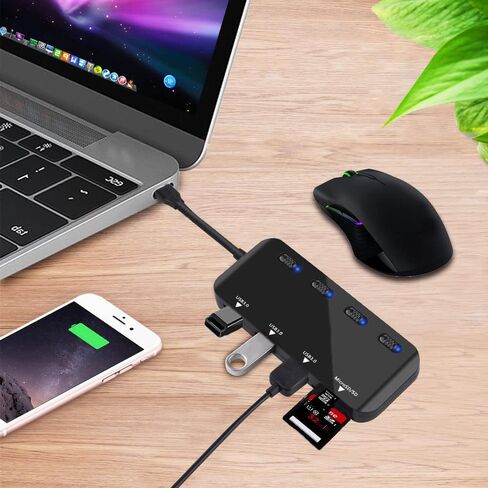 USB Hub 3.0 Splitter, 7-Port USB Extender for Laptop, VVTOYER USB Multiport Adapter Expander with Individual Power Switch and 3.3ft Long Cable, for MacBook, Mac Pro, Mac Mini, iMac, Surface, PS4, PC in Saudi Arabia