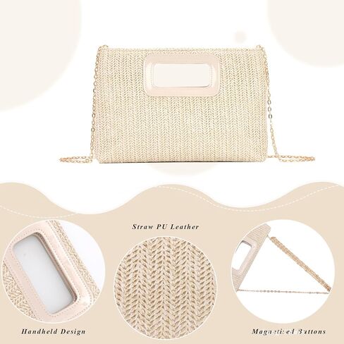 GOKTOW Straw Clutch Top Handbags Raffia Bag Purse Woven Tote CrossBag for Women Beach Summer Travel With Chain 2025 in Kuwait