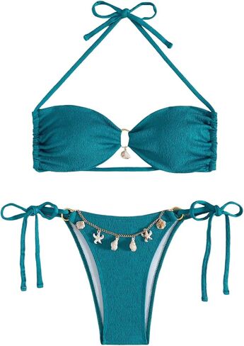 SweatyRocks Women's 2 Piece Bikini Set Tie Back Halter Strap Cutout Backless Swimsuit High Waist Bikini Sets in Kuwait