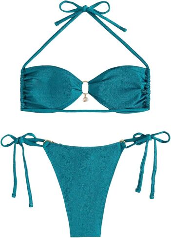 SweatyRocks Women's 2 Piece Bikini Set Tie Back Halter Strap Cutout Backless Swimsuit High Waist Bikini Sets in Kuwait