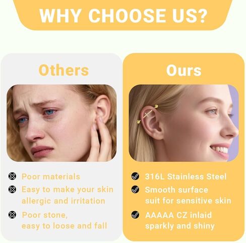 14Pcs 14G Industrial Piercing Jewelry Surgical Steel Industrial Barbell Earrings for Women Helix Cartilage Piercing Earrings with Chain Jewelry Set in Kuwait