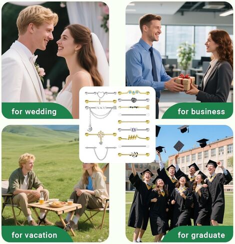 14Pcs 14G Industrial Piercing Jewelry Surgical Steel Industrial Barbell Earrings for Women Helix Cartilage Piercing Earrings with Chain Jewelry Set in Kuwait