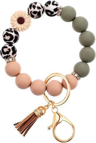 Silicone Beaded Bangle Keychain Key Ring Wristlet Bracelet Car Key Chain Holder for Women Girls in Saudi Arabia