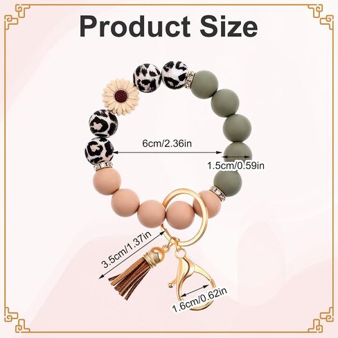 Silicone Beaded Bangle Keychain Key Ring Wristlet Bracelet Car Key Chain Holder for Women Girls in Saudi Arabia