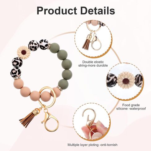 Silicone Beaded Bangle Keychain Key Ring Wristlet Bracelet Car Key Chain Holder for Women Girls in Saudi Arabia