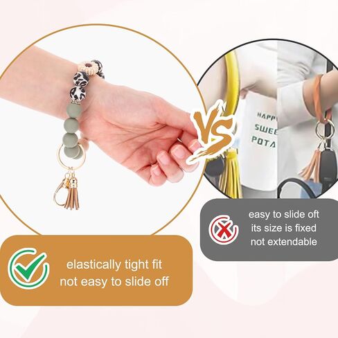 Silicone Beaded Bangle Keychain Key Ring Wristlet Bracelet Car Key Chain Holder for Women Girls in Saudi Arabia