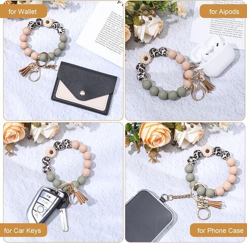 Silicone Beaded Bangle Keychain Key Ring Wristlet Bracelet Car Key Chain Holder for Women Girls in Saudi Arabia