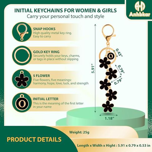 Initial Letter Keychain for Women with Cute Flower Charm – Alphabet Keyring for Keys, Purse, Bags, Backpack & Handbag in Kuwait