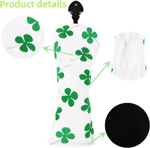 Golf Club Head Covers, 1pc Golf Driver Headcover or 3pcs Golf Headcovers Set 1 F H, Lucky Clover Golf 3 Wood Headocver, Driver Cover and Hybrid Headcovers for Men Women Golfer in Kuwait
