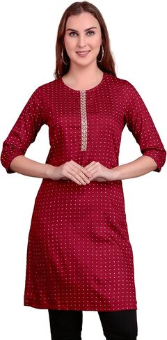 Ladyline Womens Jacquard Silk Tunic Top - Brocade Gold Weaving Kurti Kurta قميص بلوزة جولة in Saudi Arabia