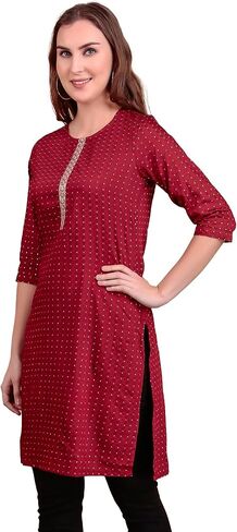 Ladyline Womens Jacquard Silk Tunic Top - Brocade Gold Weaving Kurti Kurta قميص بلوزة جولة in Saudi Arabia
