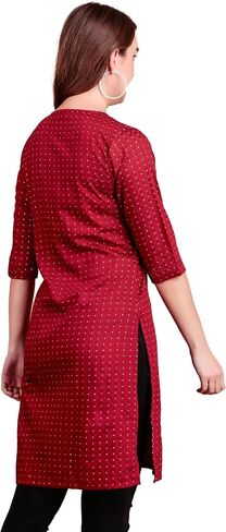 Ladyline Womens Jacquard Silk Tunic Top - Brocade Gold Weaving Kurti Kurta قميص بلوزة جولة in Saudi Arabia