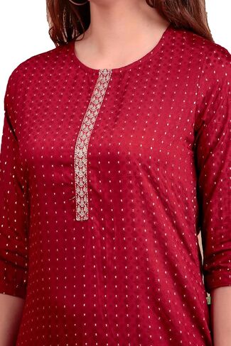 Ladyline Womens Jacquard Silk Tunic Top - Brocade Gold Weaving Kurti Kurta قميص بلوزة جولة in Saudi Arabia
