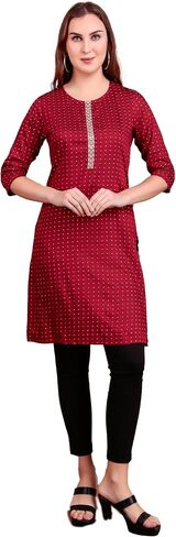 Ladyline Womens Jacquard Silk Tunic Top - Brocade Gold Weaving Kurti Kurta قميص بلوزة جولة in Saudi Arabia
