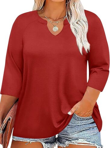Chulianyouhuo Womens Plus Size Tops 3/4 Sleeve V Neck Casual T Shirt Summer Basic Loose Fit Tunic Blouse 2025 in Kuwait