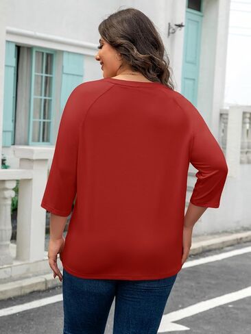 Chulianyouhuo Womens Plus Size Tops 3/4 Sleeve V Neck Casual T Shirt Summer Basic Loose Fit Tunic Blouse 2025 in Kuwait