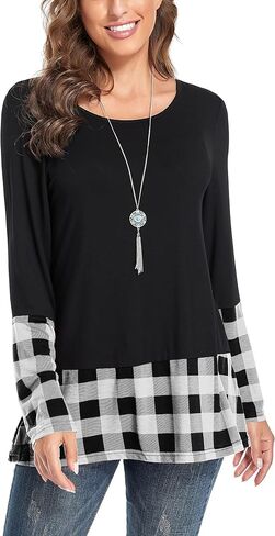 Miusey Fall Tunics to Wear with Leggings Women long Sleeve V Neck Shirt Flowy Pleated Tops in Kuwait