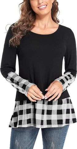 Miusey Fall Tunics to Wear with Leggings Women long Sleeve V Neck Shirt Flowy Pleated Tops in Kuwait