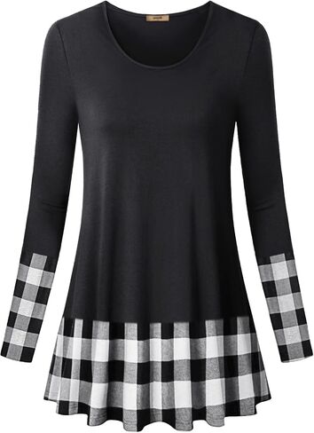 Miusey Fall Tunics to Wear with Leggings Women long Sleeve V Neck Shirt Flowy Pleated Tops in Kuwait