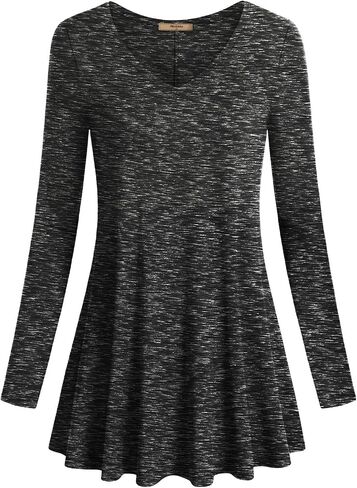 Miusey Fall Tunics to Wear with Leggings Women long Sleeve V Neck Shirt Flowy Pleated Tops in Kuwait