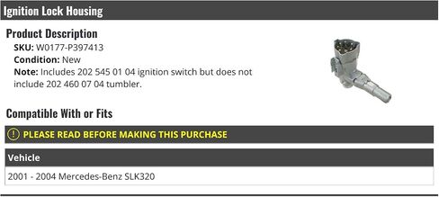 Ignition Lock Housing with Ignition Switch (Without Tumbler) - Compatible with 2001-2004 Mercedes-Benz SLK320 in Saudi Arabia
