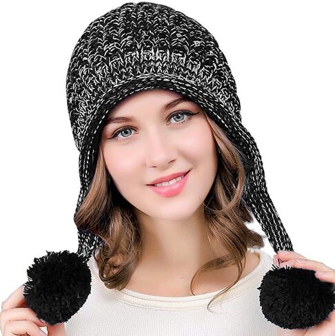 DOCILA Winter Beanie Hat for Women Warm Fleece Lined Pom Knit Earflap Hats Cute Outdoor Snow Ski Skull Cap in Kuwait