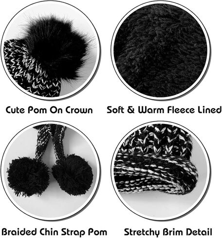 DOCILA Winter Beanie Hat for Women Warm Fleece Lined Pom Knit Earflap Hats Cute Outdoor Snow Ski Skull Cap in Kuwait